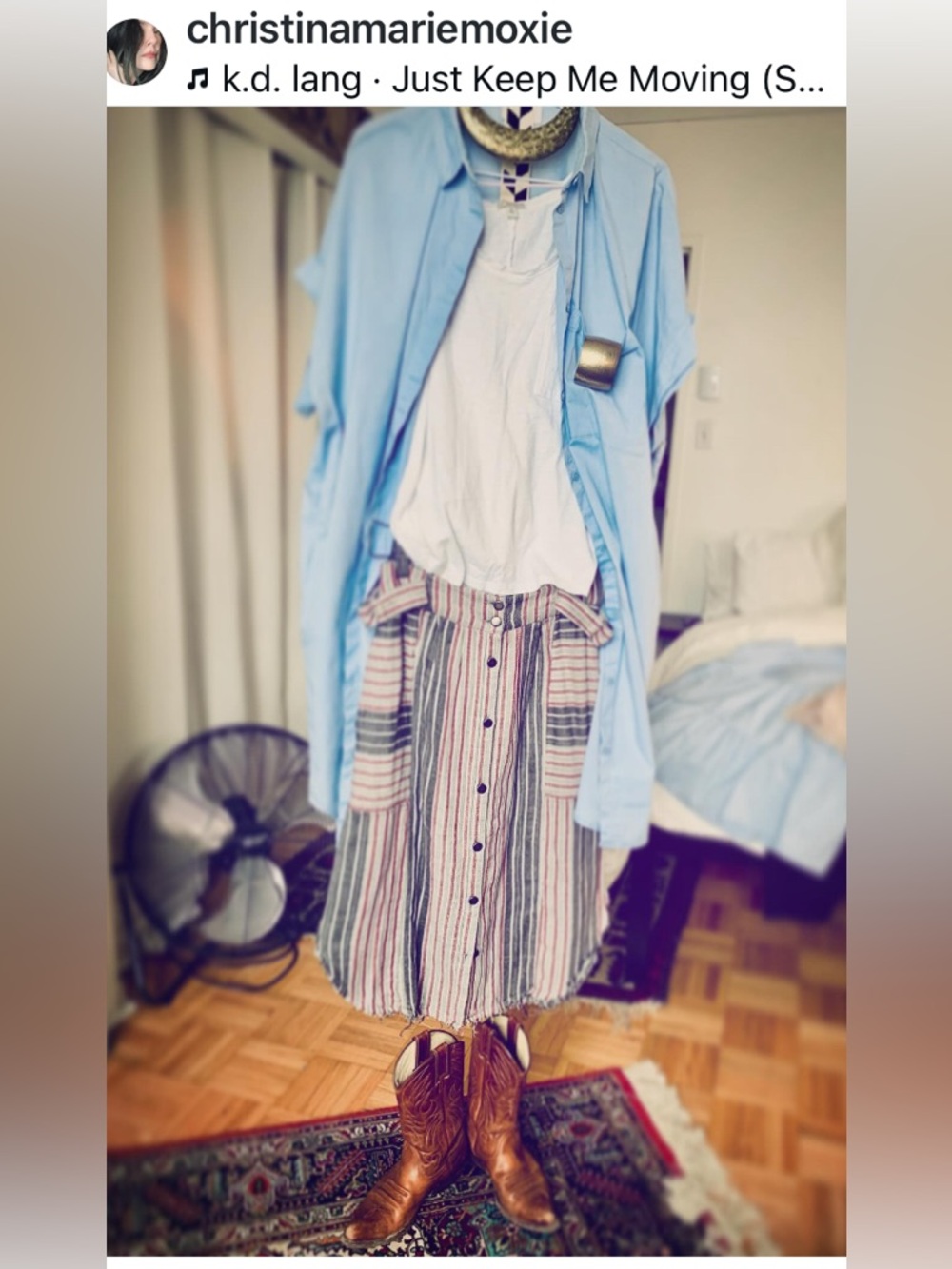 Free People Stripe Prairie skirt Adjustable waist button-front Cotton Jupe Boho